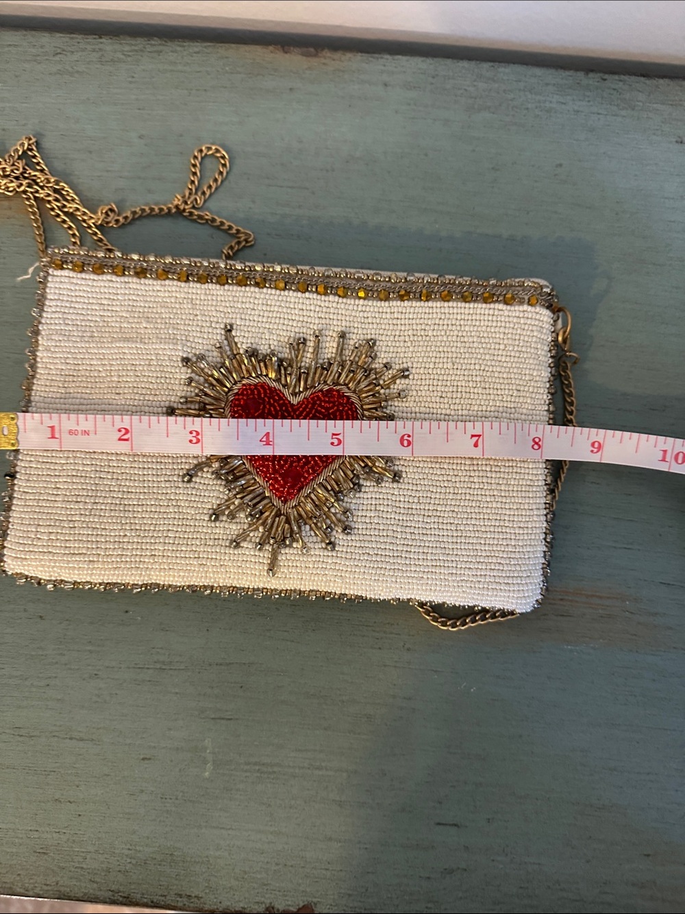 Mary Frances White Beaded Crossbody with Red Heart and Gold Accents - Picture 7 of 7